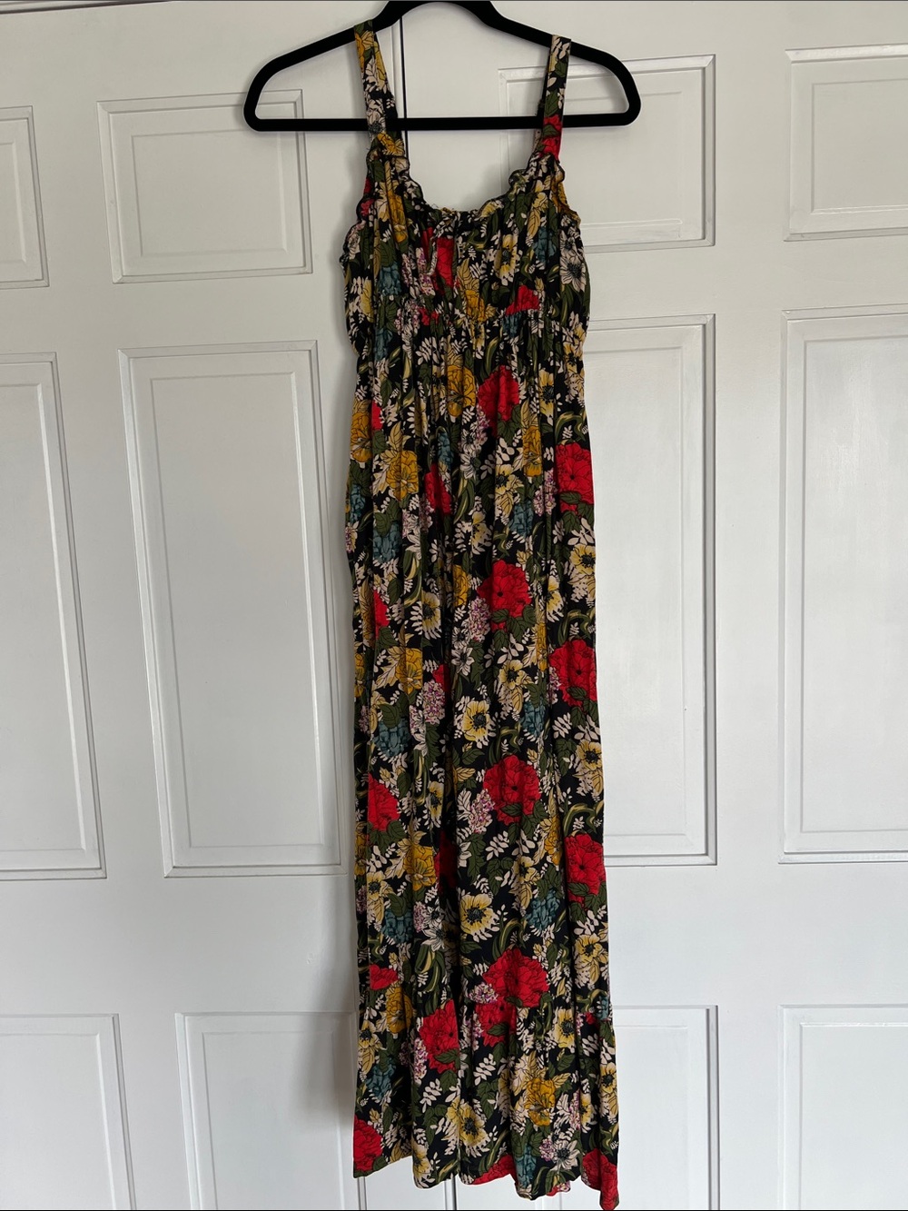 NATURAL LIFE Floral Black Maxi Dress with Red, Yellow & Teal Blooms
